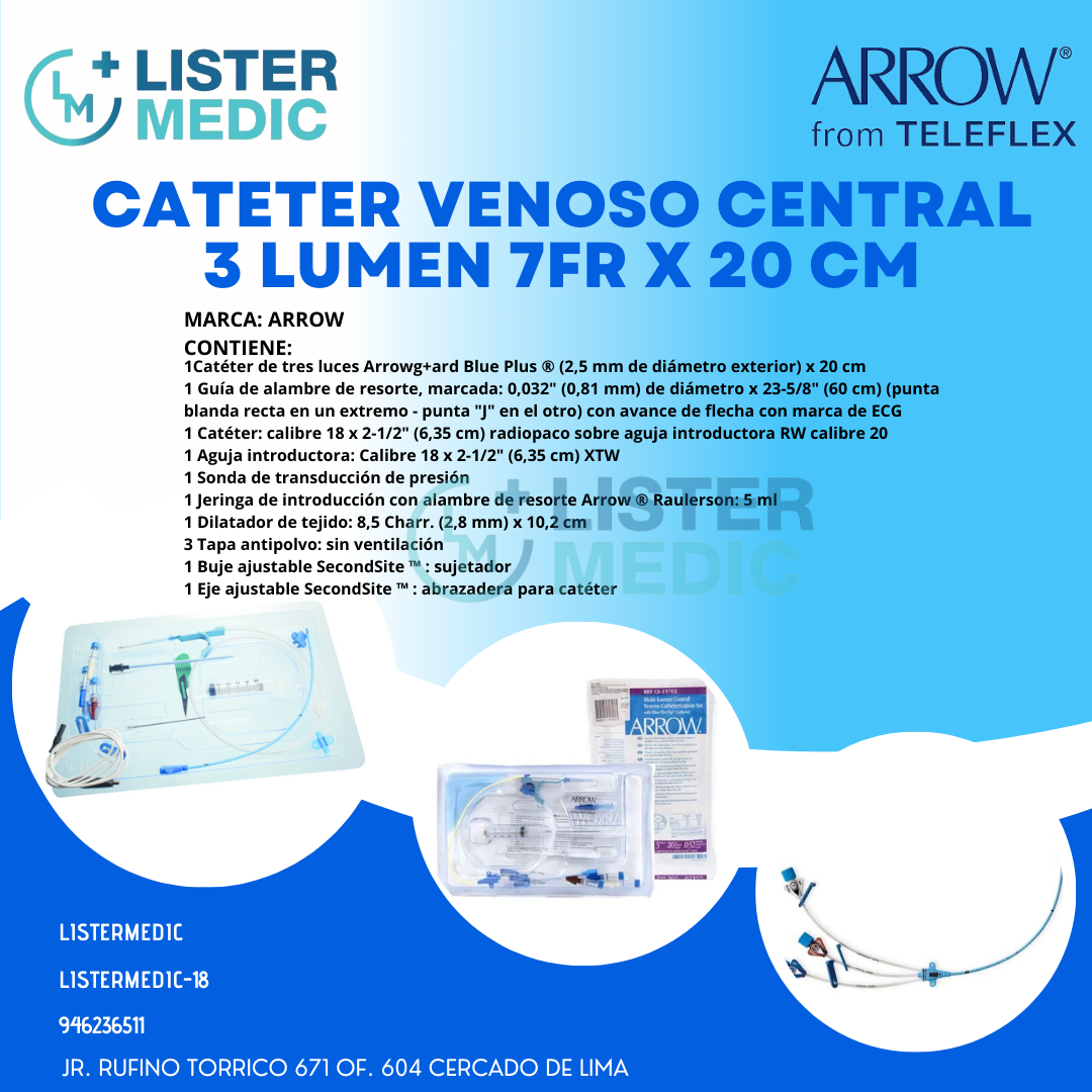 Imagen #1 del producto CATETER VENOSO CENTRAL 3 LUMEN 7 FR X 20 CM - ARROW